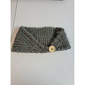 Winter Grey Wide Knit Headband Ear Warmer with Button Closure